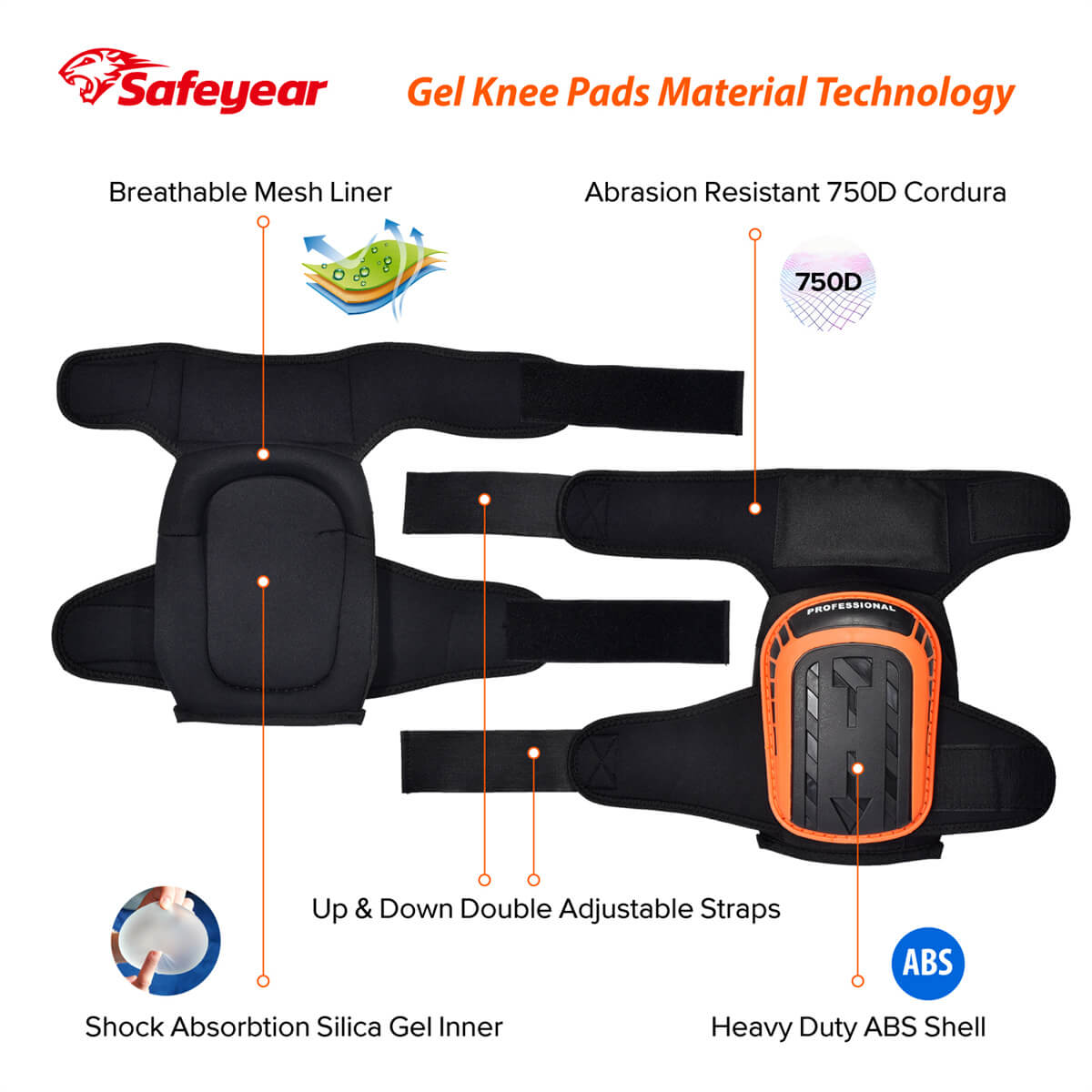 SAFEYEAR Protective Gel Knee Pads for Construction Work