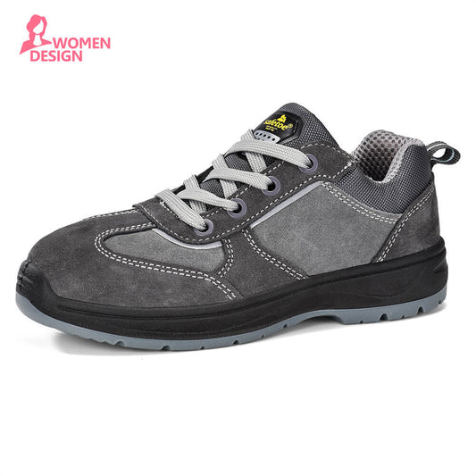 Grey Suede Leather Steel Toe Safety Shoes for Women