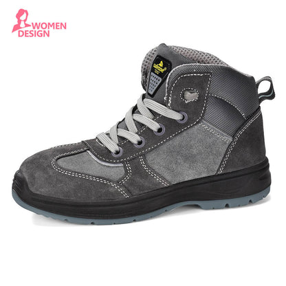 Grey Suede Leather Steel Toe Women Safety Shoes