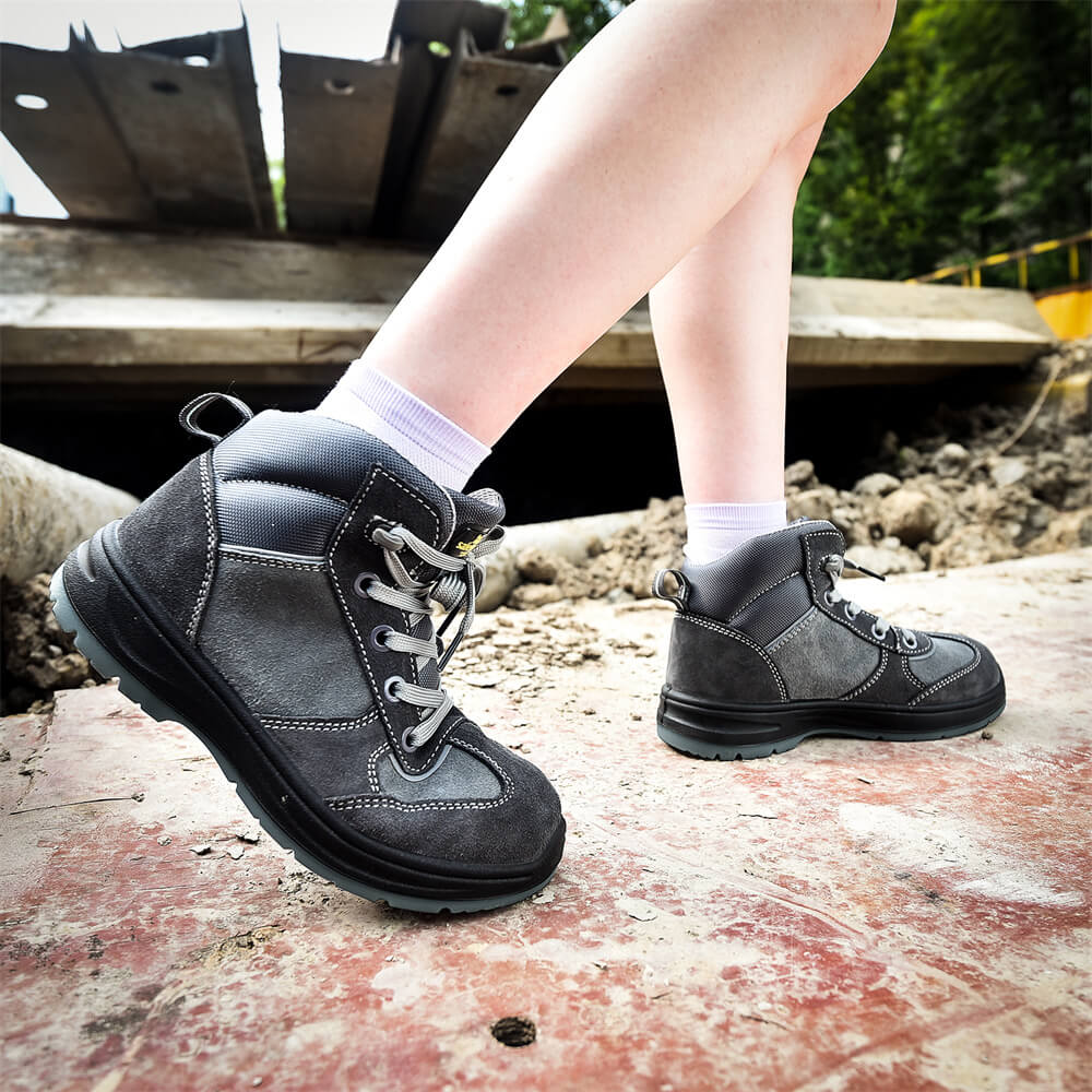 Grey Suede Leather Steel Toe Women Safety Shoes