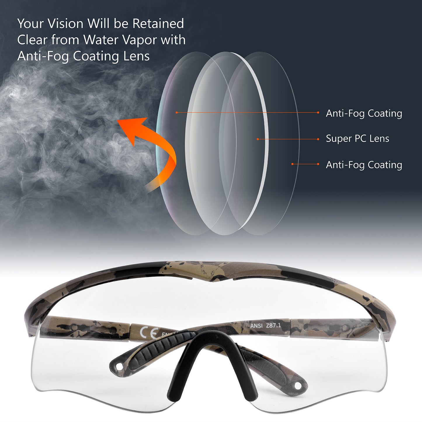 SAFEYEAR Safety Work Glasses Camo Goggles Anti Scratch UV Head Strap 700ft/s Airsoft