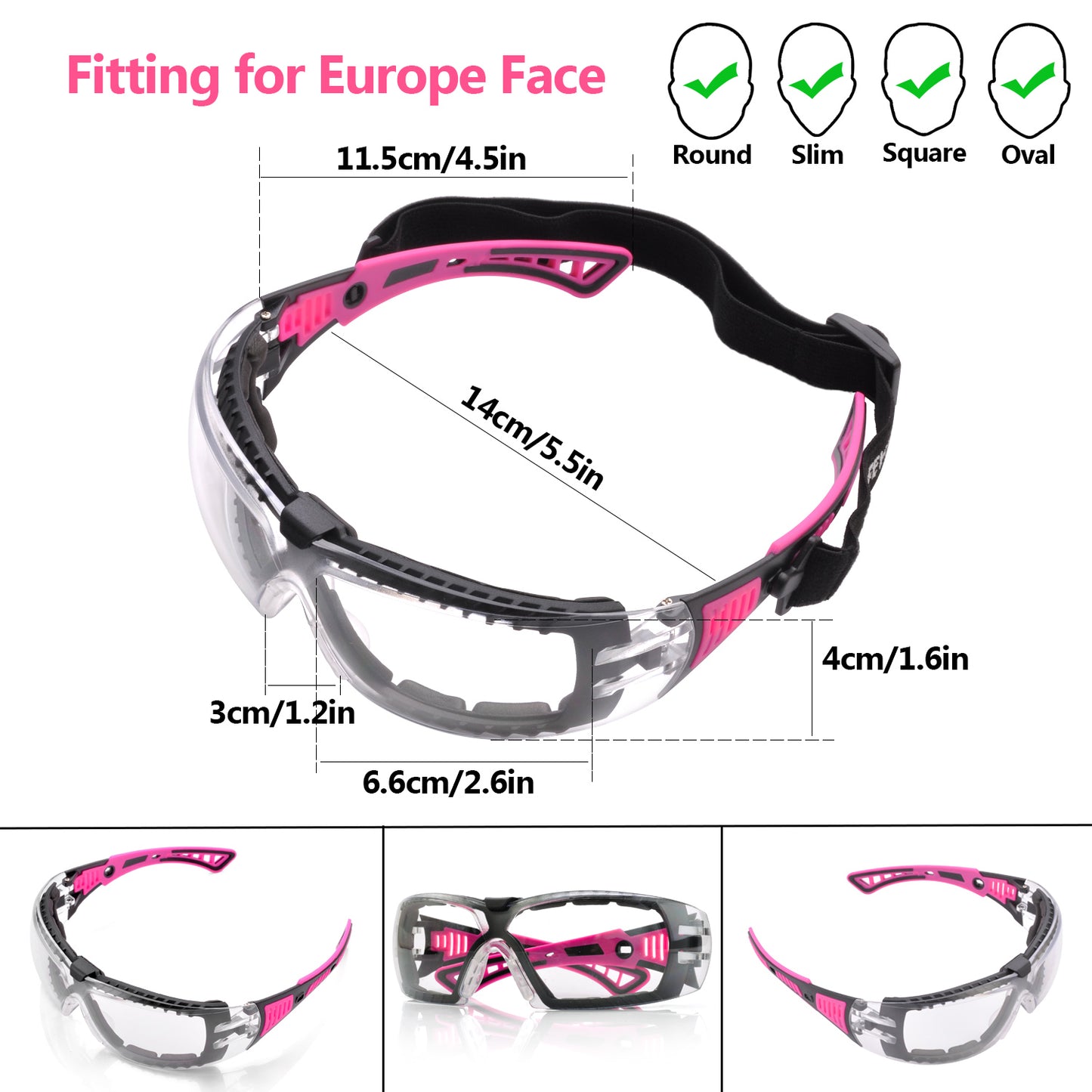SAFEYEAR Womens Anti Fog Safety Goggles with HD Anti Scratch Resistant Lenses Work Goggles for Women, Adjustable Neck Cord,UV Protection Pink Safety Glasses for DIY, Lab,Grinding,Cycling, MTB