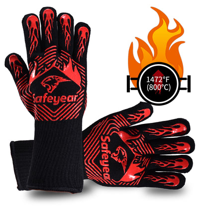 SAFEYEAR Safety Gloves Black Oven High Temperature Resistance wearproof  BBQ Anti-slip