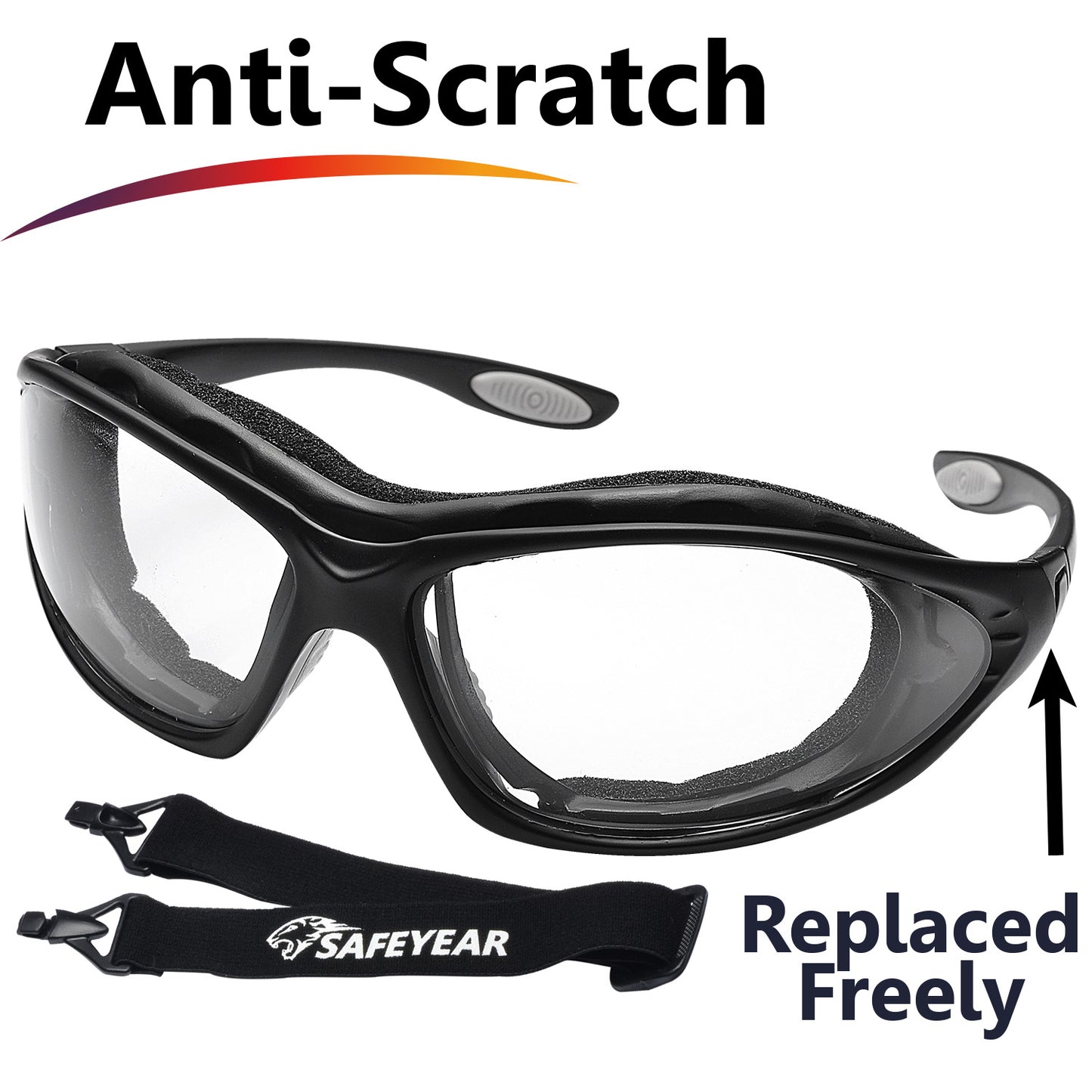 SAFEYEAR Anti Fog Safety Glasses- SG002 Clear Scratch Resistant Work Glasses for Men and Women No-Slip Grips, VU Protection Safety Goggles for DIY, Lab, Welding, Grinding, Chemistry
