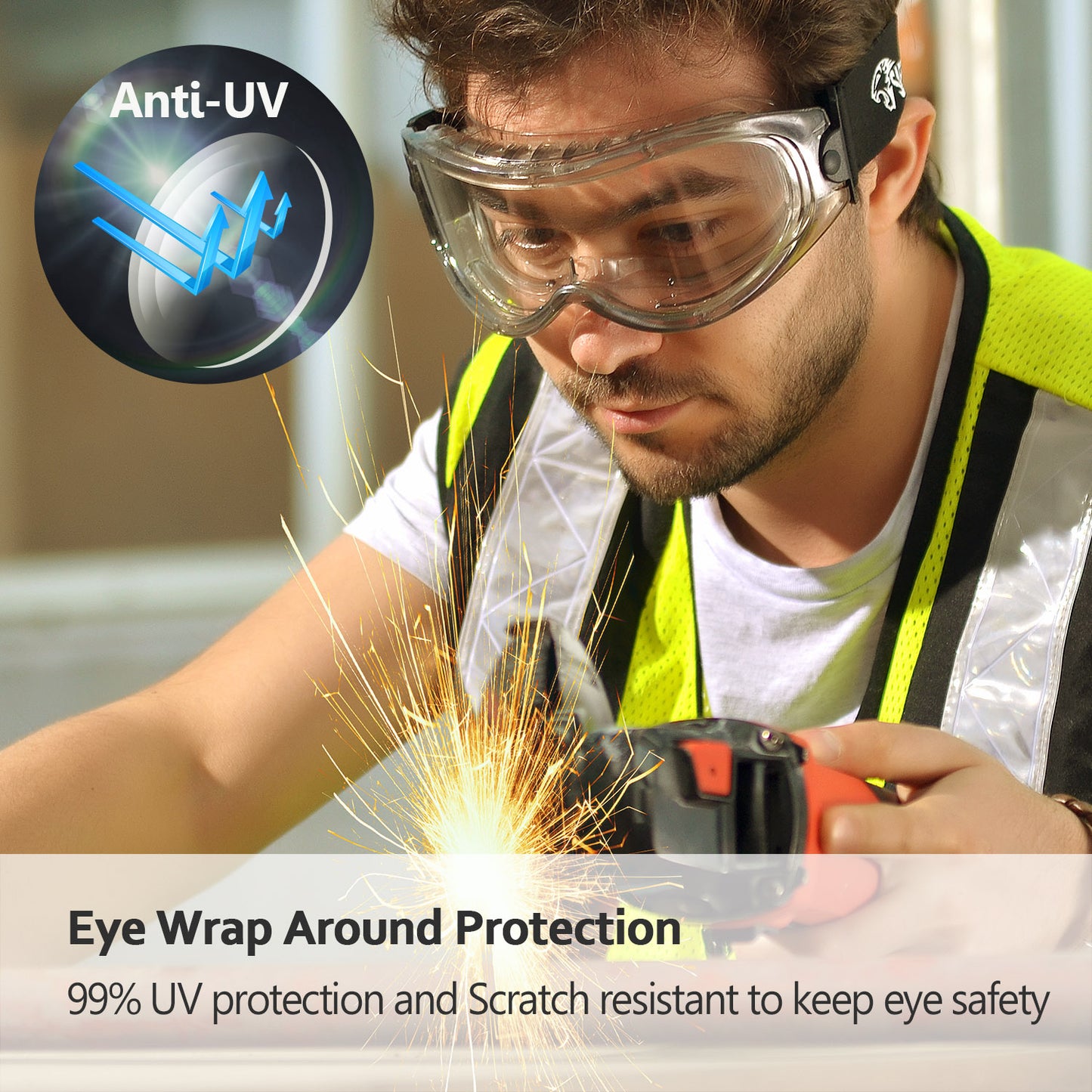 SAFEYEAR Anti Fog Safety Goggles- SG007 HD Scratch Resistant Safety Glasses Lens for Men and Women, VU Protection Over Glasses Work Goggles for DIY, Lab, Welding, Grinding, Chemistry