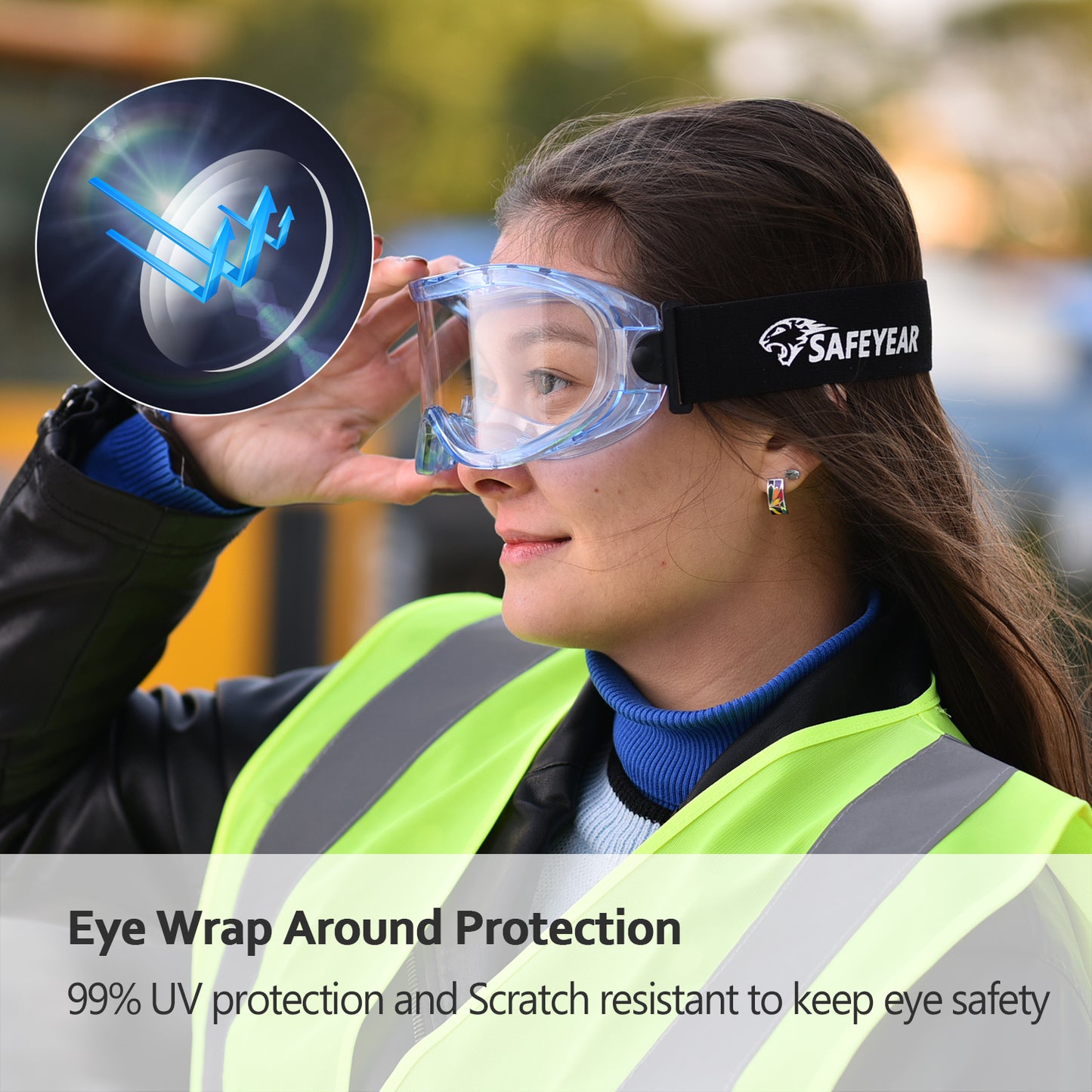 SAFEYEAR Anti Fog Safety Goggles Blue【ANSI Z87 Approved】 HD Scratch Resistant Safety Glasses for Men and Women, VU Protection Over Glasses Work Goggles