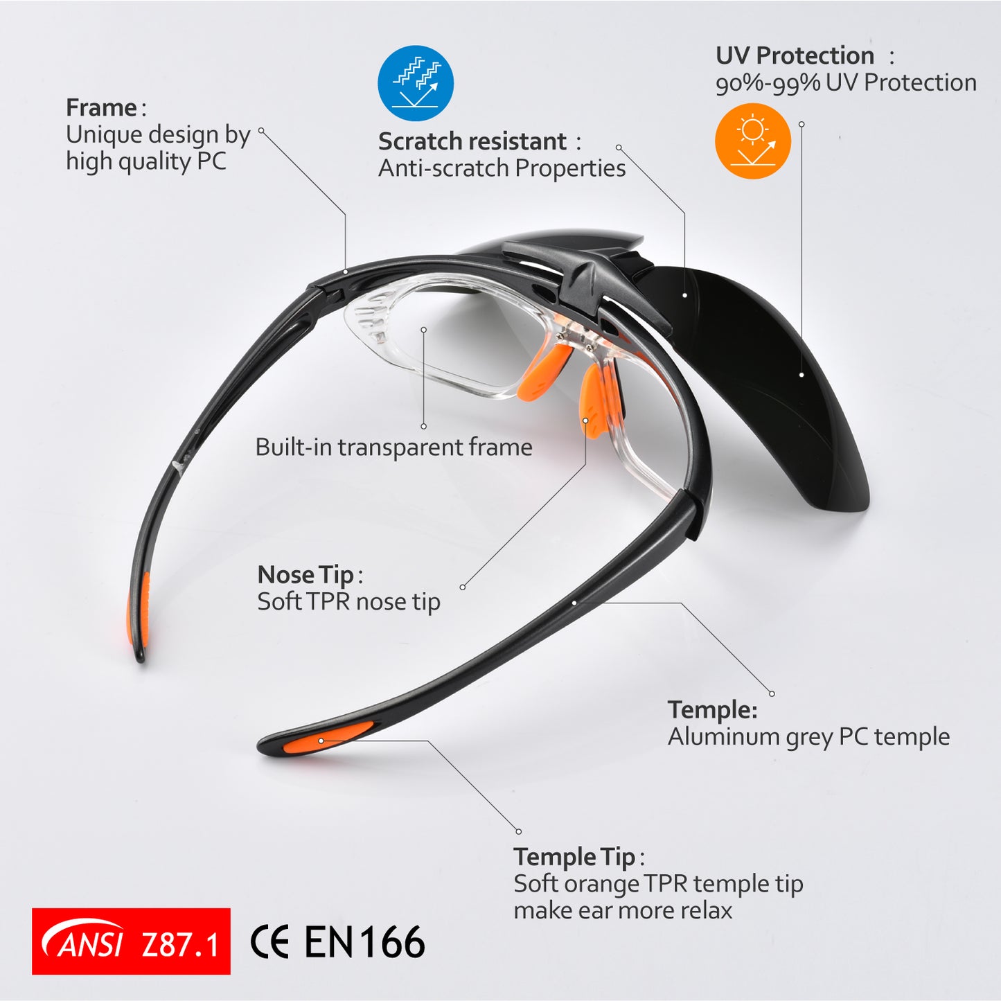 SAFEYEAR Welding Safety Work Glasses【ANSI Z87.1】Anti Scratch Dark Lenses UV400 Protection Flip Cover Design