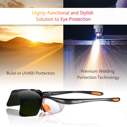 SAFEYEAR Welding Safety Work Glasses【ANSI Z87.1】Anti Scratch Dark Lenses UV400 Protection Flip Cover Design