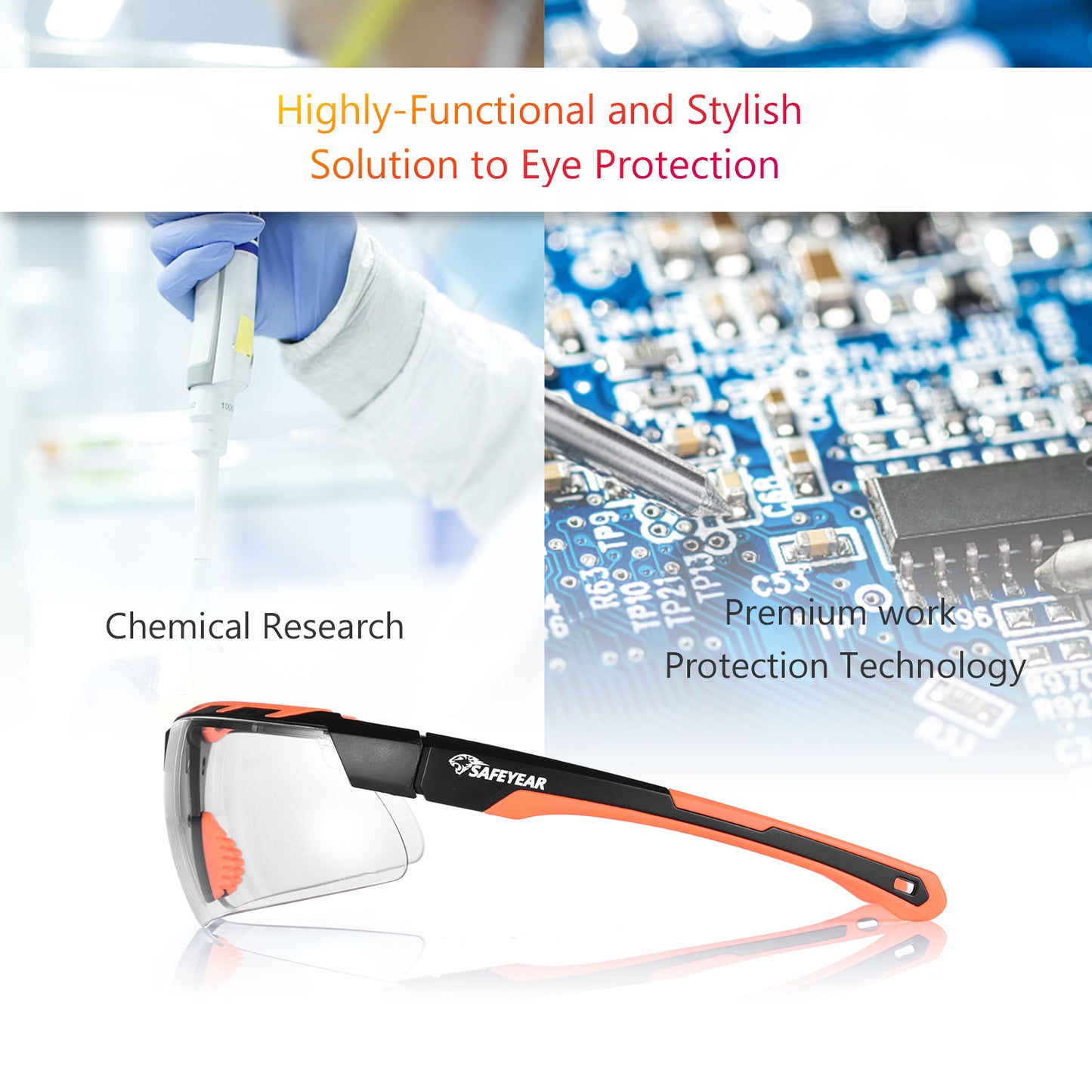 SAFEYEAR Anti Fog Safety Work Glasses【ANSI Z87.1】Anti Scratch HD Lens UV400 Protection Orange